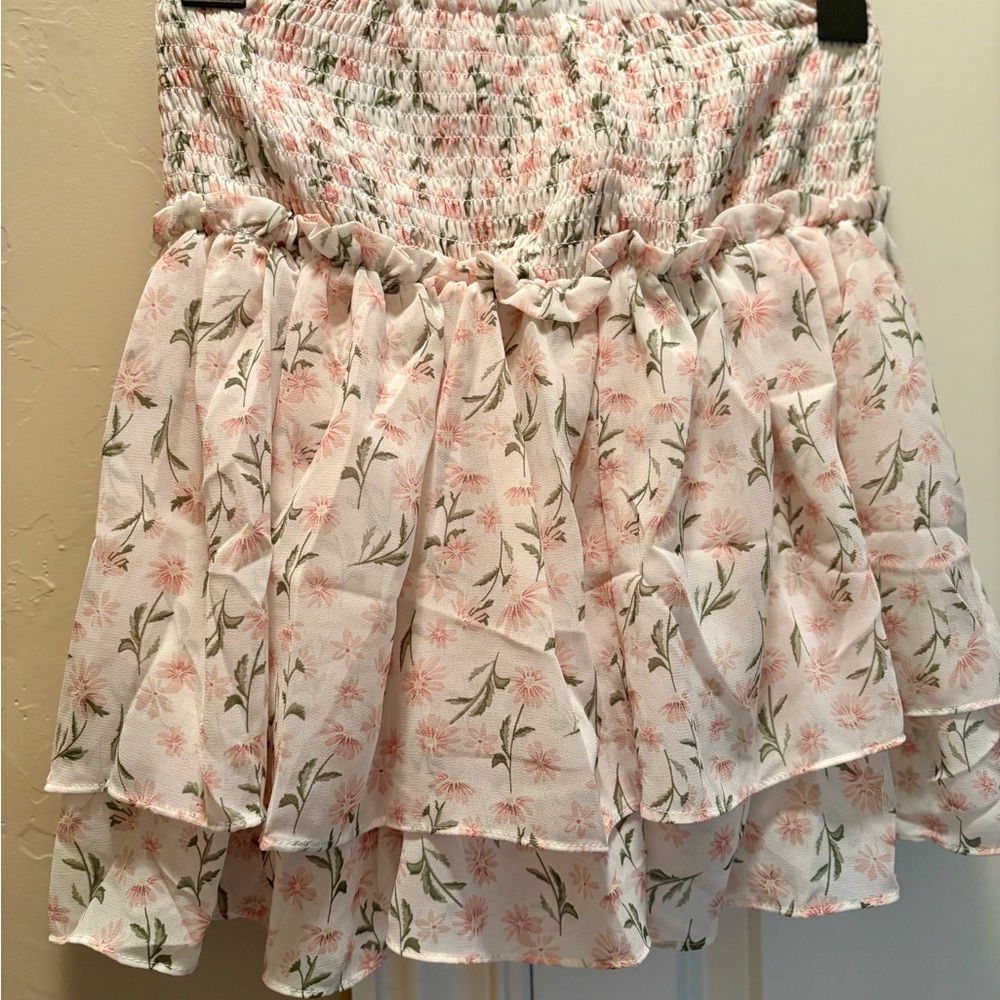 Floral Ruffle Skirt - Pink and White